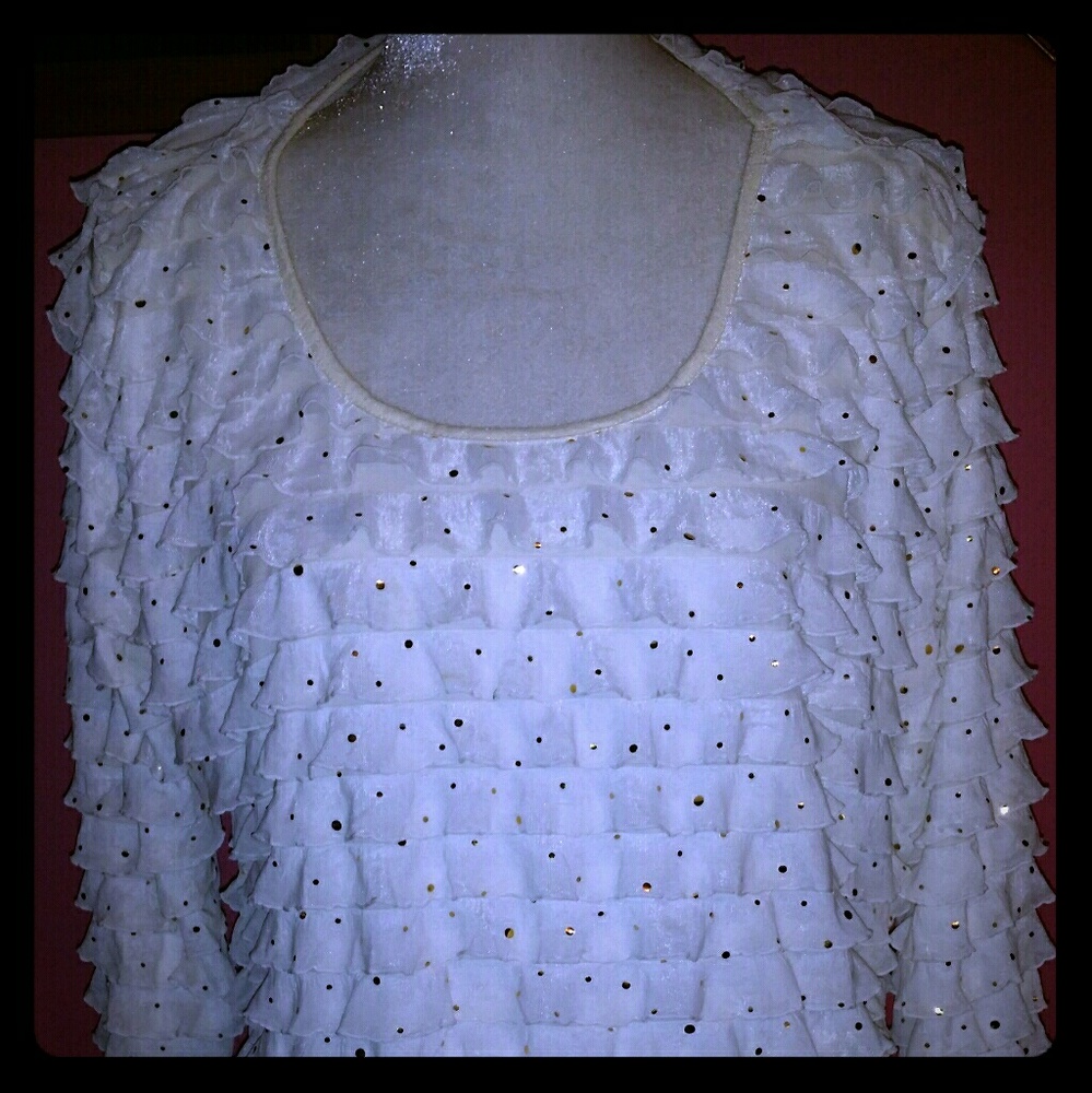 Womans Sparkly Gold Polka Dot White Shirt Top Plus size 2X